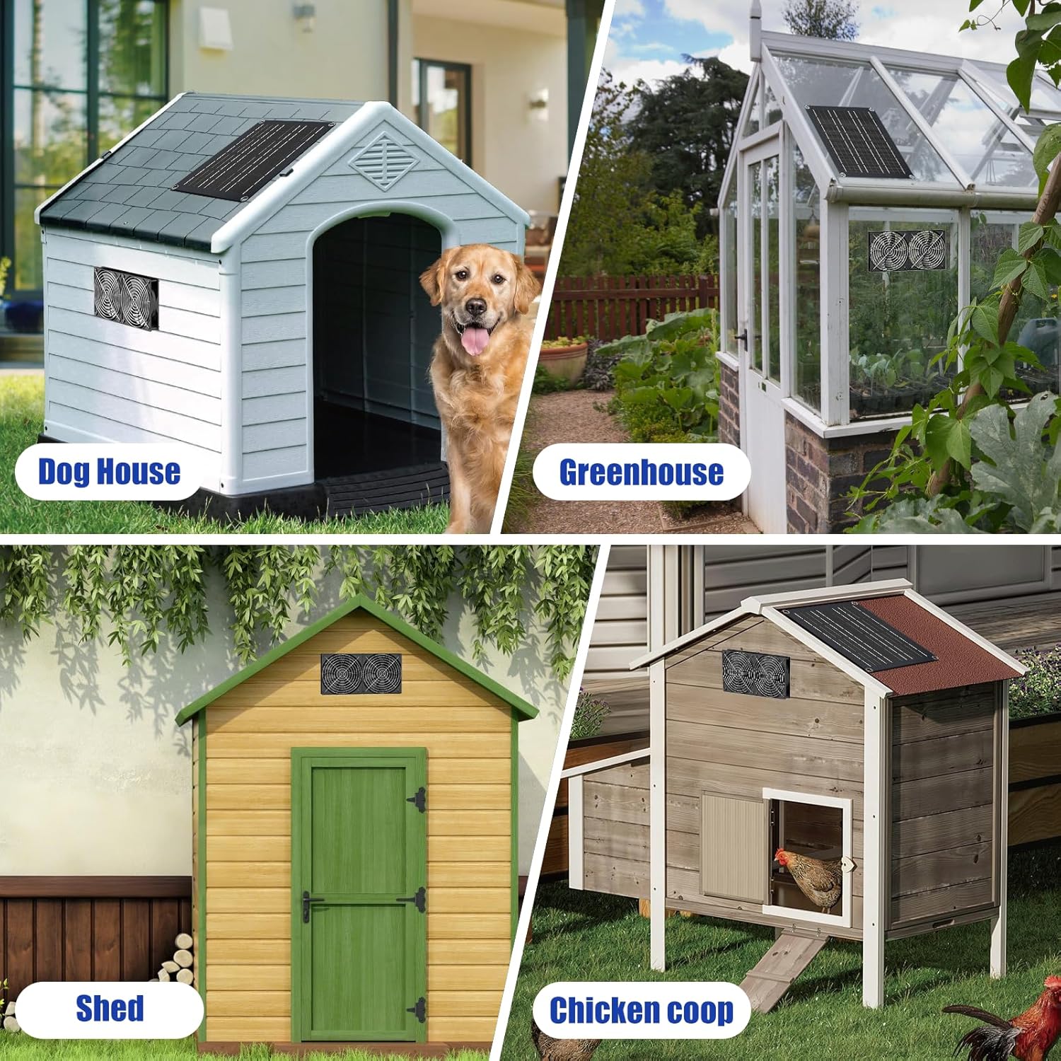 Works on dog houses, greenhouses, sheds, and chicken coops
